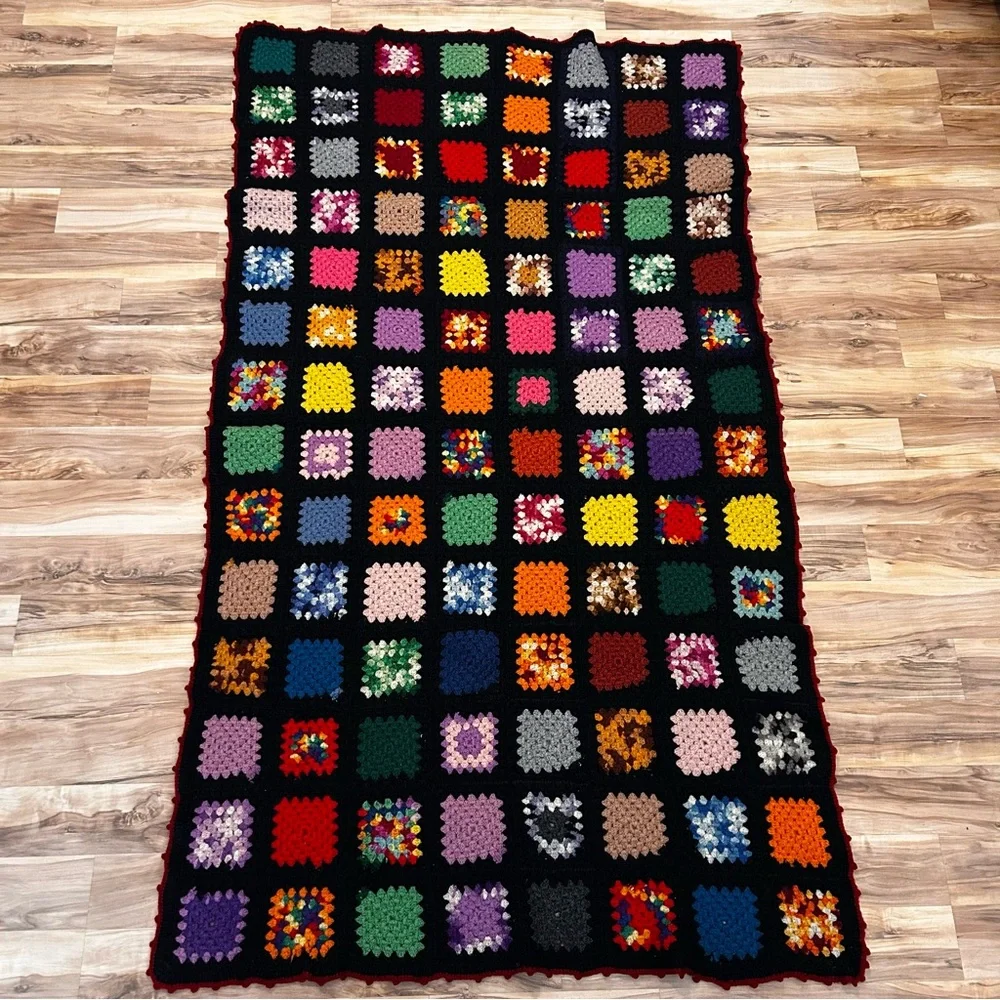 Vintage Granny Square Afghan Blanket